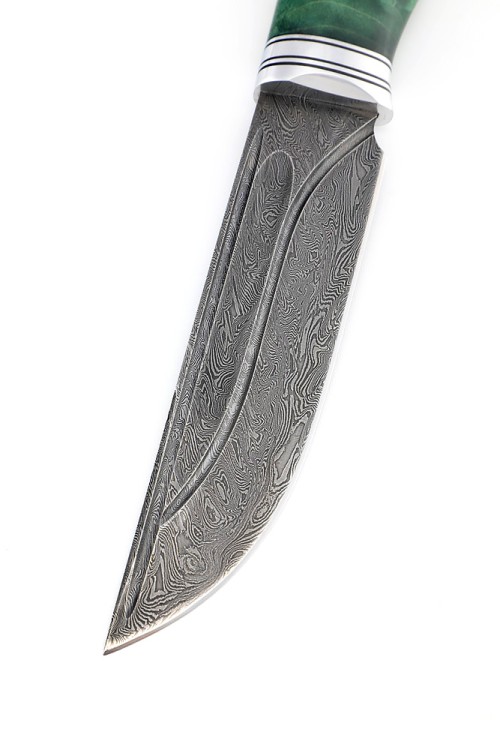 Нож Берсерк сталь дамаск-долы рукоять кап клена зеленый 