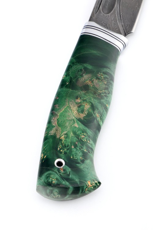 Нож Берсерк сталь дамаск-долы рукоять кап клена зеленый 