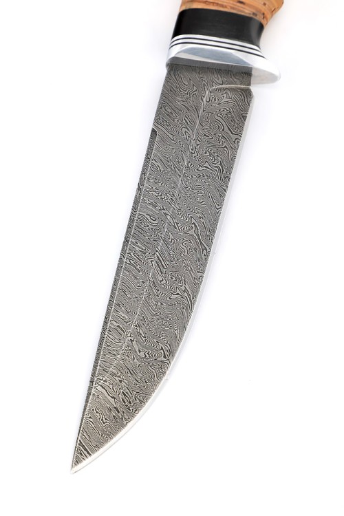 Нож Осетр сталь дамаск, рукоять береста 