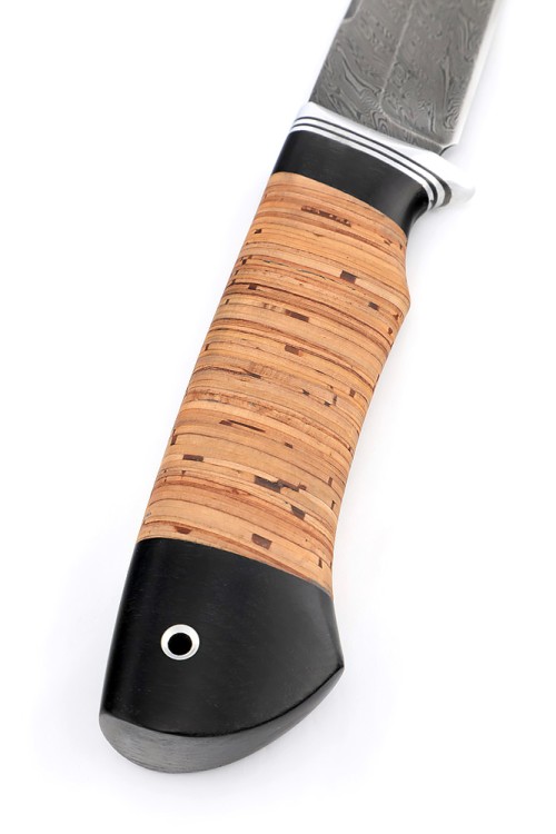 Нож Осетр сталь дамаск, рукоять береста 