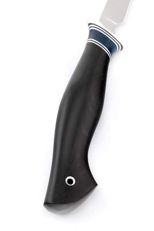 Нож Филейный средний (узкий) сталь кованая 95Х18 рукоять вставка карельская береза синяя, черный граб 