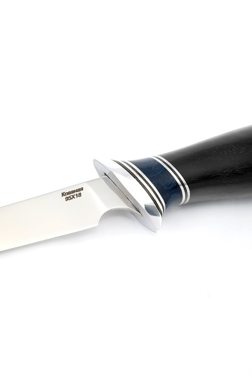 Нож Филейный средний (узкий) сталь кованая 95Х18 рукоять вставка карельская береза синяя, черный граб 