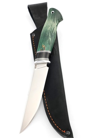 Нож Енот сталь К340 рукоять вставка черный граб, ясень стабилизированный зеленый