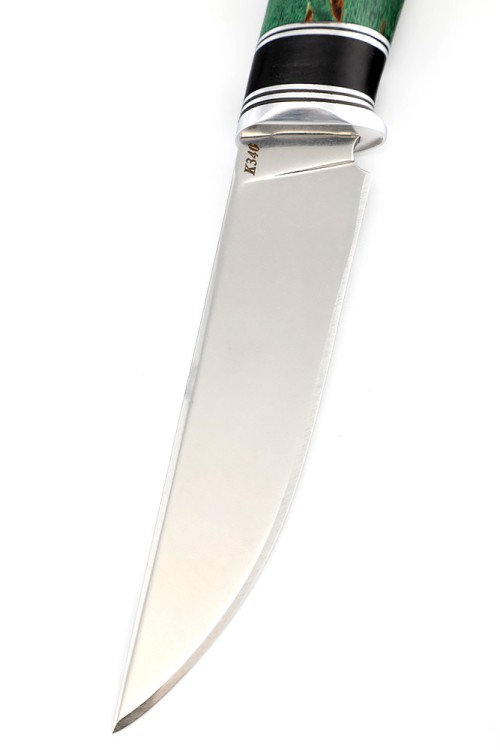 Нож Енот сталь К340 рукоять вставка черный граб, ясень стабилизированный зеленый 