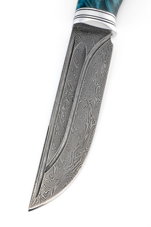Нож Берсерк сталь дамаск-долы рукоять кап клена бирюзовый 