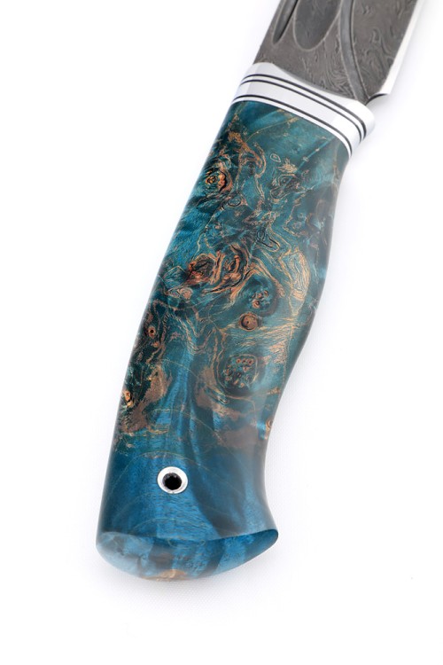 Нож Берсерк сталь дамаск-долы рукоять кап клена бирюзовый 