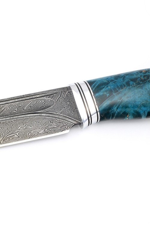Нож Берсерк сталь дамаск-долы рукоять кап клена бирюзовый 