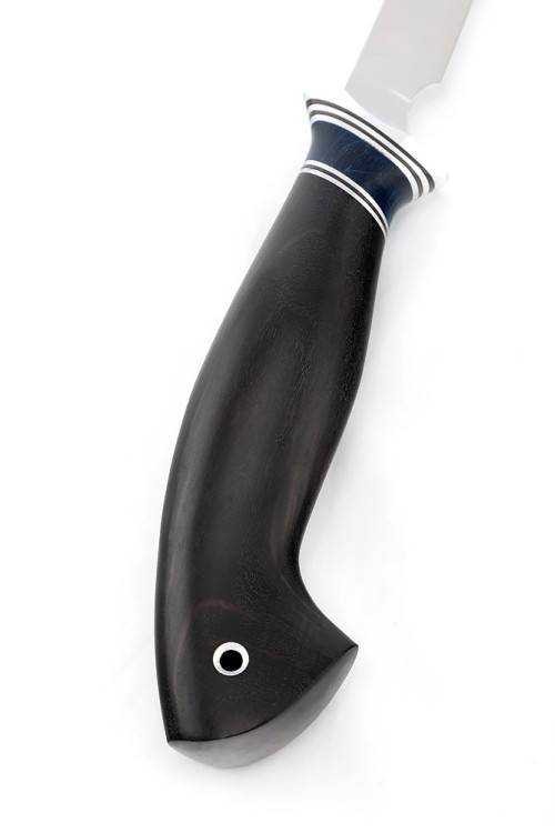 Нож Филейный большой (узкий) сталь кованая 95Х18 рукоять вставка карельская береза синяя, черный граб 