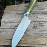Кухонный нож Сантоку средний кованая сталь 95х18 рукоять стабилизированная карельская береза зеленая 