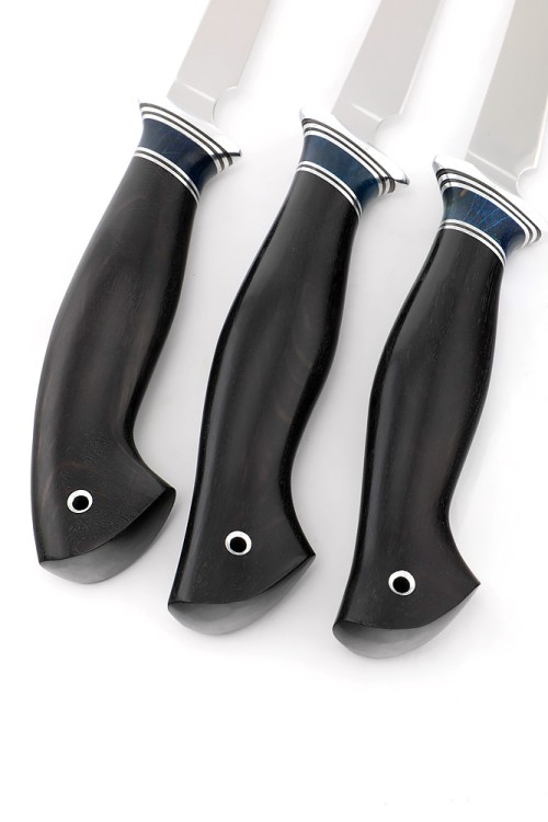 Набор из 3-х филейных ножей сталь кованая 95х18 рукоять вставка карельская береза синяя, черный граб 