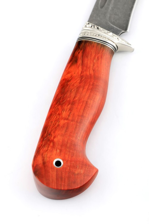 Нож Лось сталь К340 рукоять мельхиор, карельская береза красная 