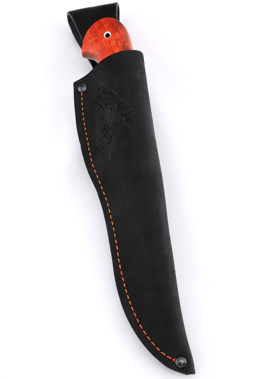 Нож Лось сталь К340 рукоять мельхиор, карельская береза красная 