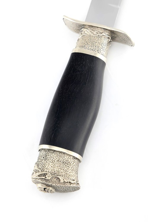 Нож разведчика НР-40 сталь кованая 95х18 мельхиор, деревянные ножны черный граб 