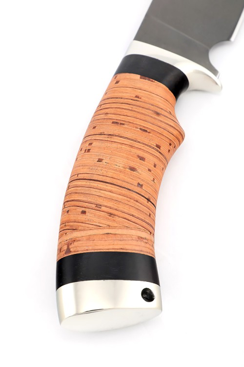 Нож Шкурник сталь булат рукоять мельхиор, черный береста 