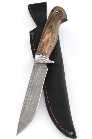 Нож Лось сталь К340 рукоять мельхиор, ясень стабилизированный коричневый