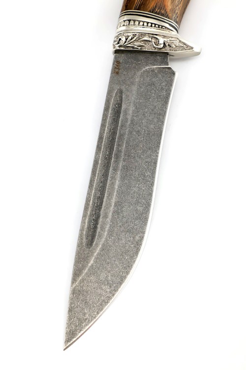 Нож Лось сталь К340 рукоять мельхиор, ясень стабилизированный коричневый 