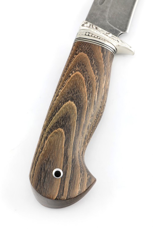 Нож Лось сталь К340 рукоять мельхиор, ясень стабилизированный коричневый 