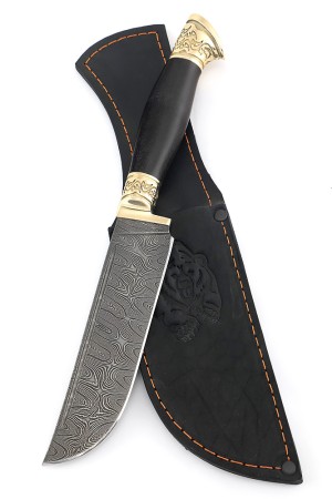 Нож Узбекский сталь дамаск рукоять черный граб