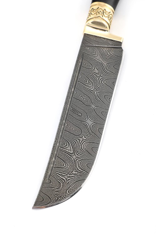 Нож Узбек-2 дамаск черный граб мельхиор 