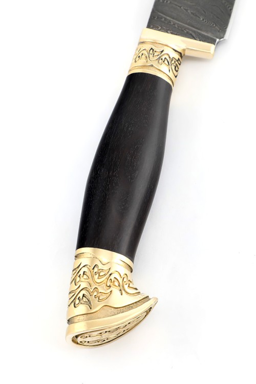 Нож Узбек-2 дамаск черный граб мельхиор 