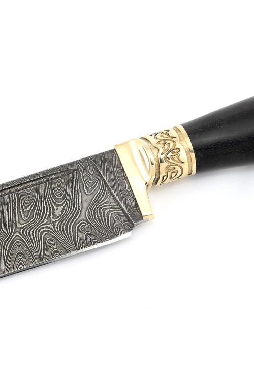 Нож Узбек-2 дамаск черный граб мельхиор 