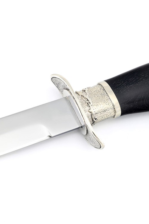 Нож разведчика НР-40 сталь кованая Х12МФ мельхиор, деревянные ножны черный граб 