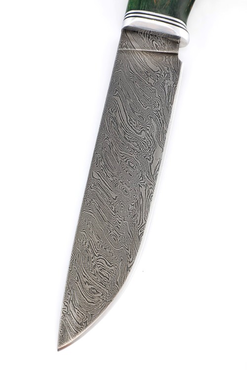 Нож Следопыт сталь дамаск, рукоять карельская береза зеленая 