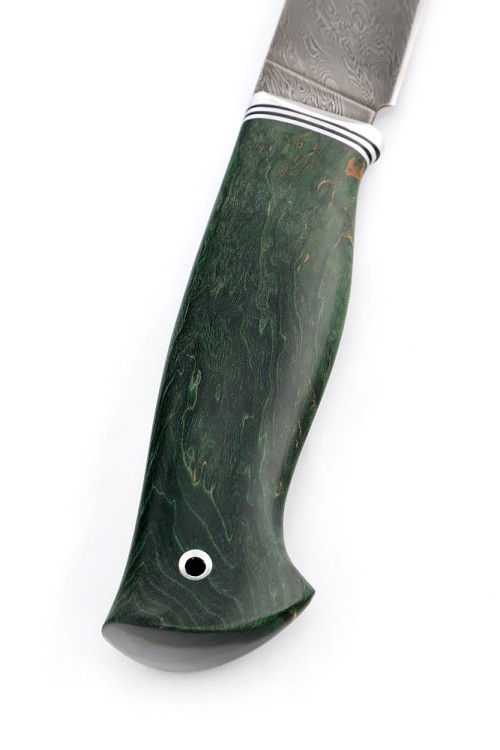 Нож Следопыт сталь дамаск, рукоять карельская береза зеленая 
