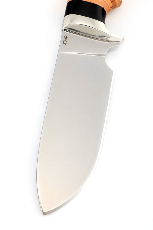 Нож Шкурник сталь К340 рукоять мельхиор береста 