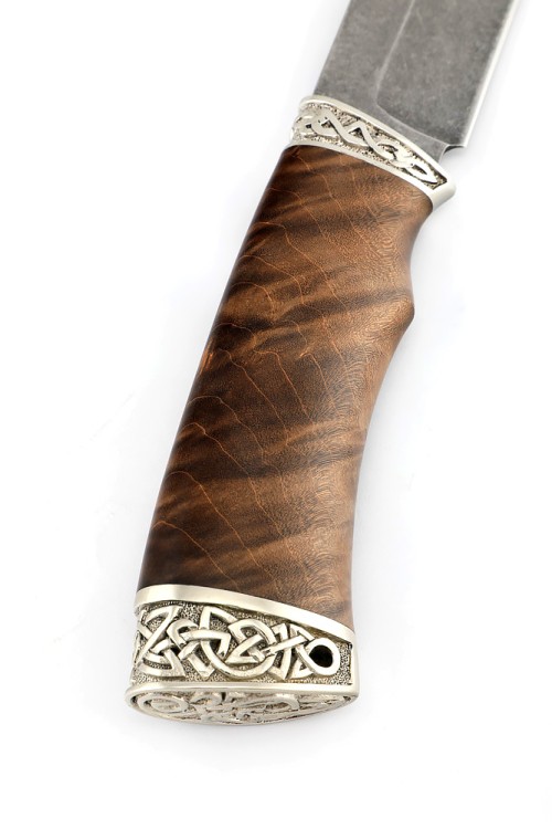 Нож Медведь сталь К340 рукоять мельхиор, карельская береза коричневая 