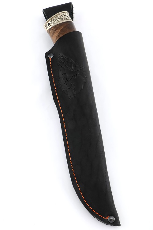 Нож Медведь сталь К340 рукоять мельхиор, карельская береза коричневая 