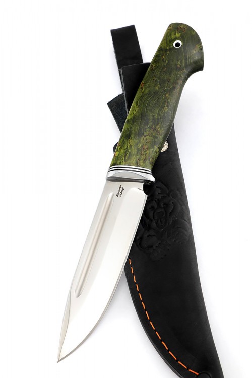 Нож Пеленгас сталь кованая х12мф рукоять стабилизированная карельская береза зелёная 