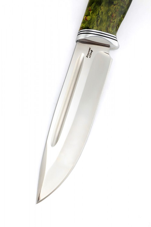 Нож Пеленгас сталь кованая х12мф рукоять стабилизированная карельская береза зелёная 