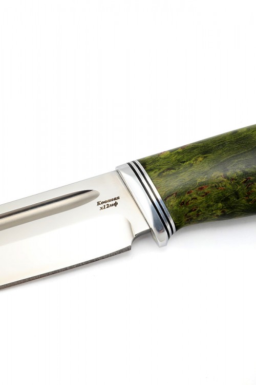 Нож Пеленгас сталь кованая х12мф рукоять стабилизированная карельская береза зелёная 