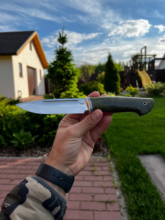 Нож Пеленгас сталь кованая х12мф рукоять стабилизированная карельская береза зелёная 