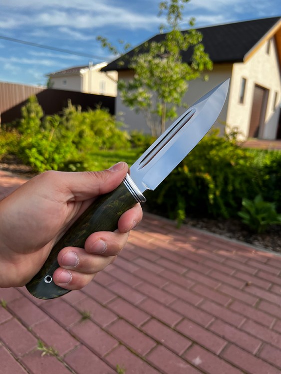 Нож Пеленгас сталь кованая х12мф рукоять стабилизированная карельская береза зелёная 