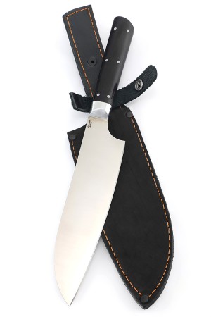 Кухонный нож Сантоку большой кованая сталь 95х18 рукоять черный граб, цельнометаллический