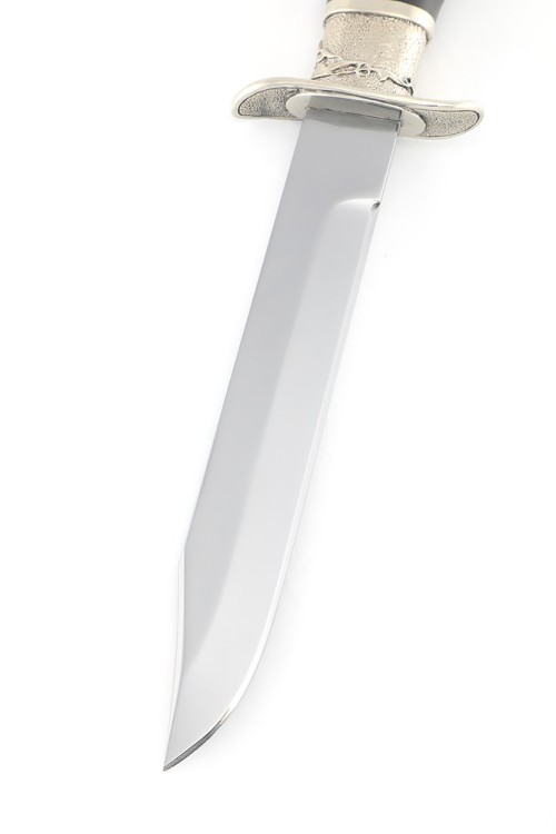 Нож разведчика НР-40 сталь Elmax мельхиор, деревянные ножны черный граб 