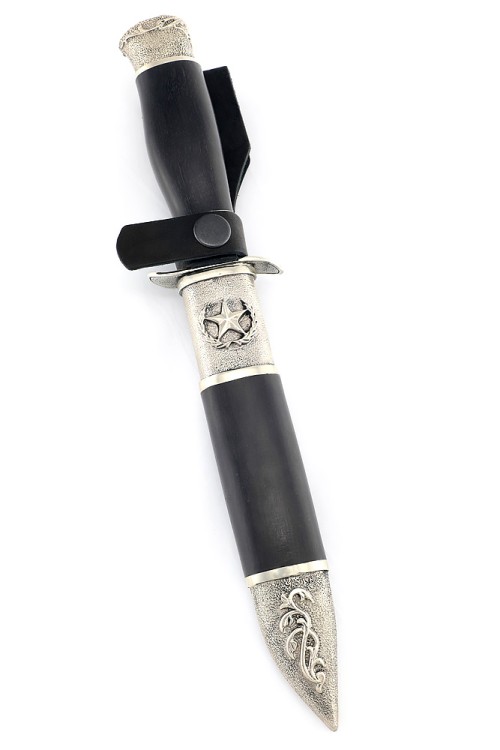 Нож разведчика НР-40 сталь Elmax мельхиор, деревянные ножны черный граб 