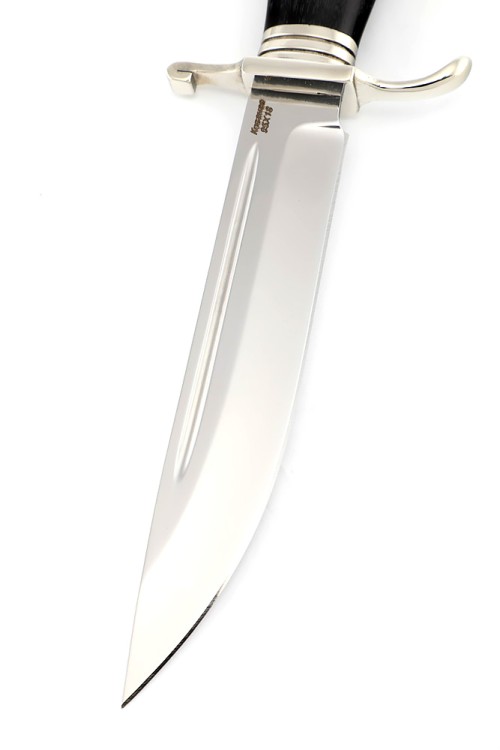 Нож финка НКВД сталь 95Х18 рукоять мельхиор черный граб 