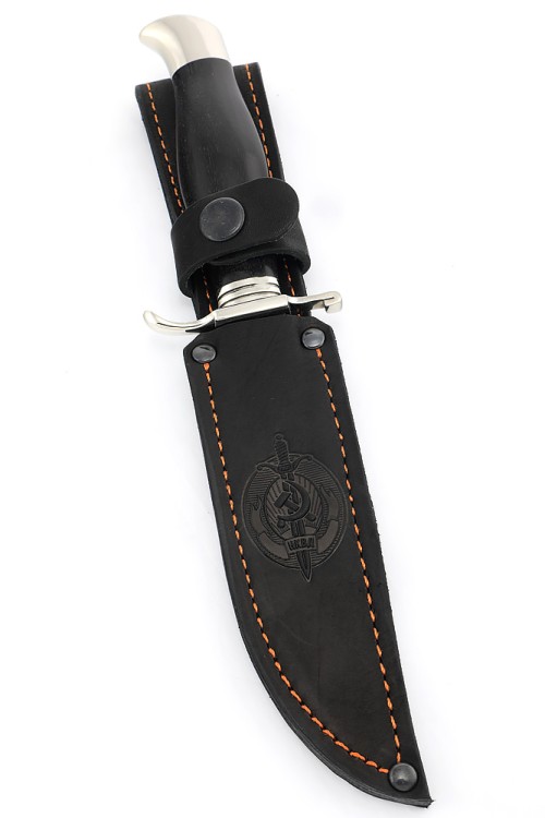 Нож финка НКВД сталь 95Х18 рукоять мельхиор черный граб 