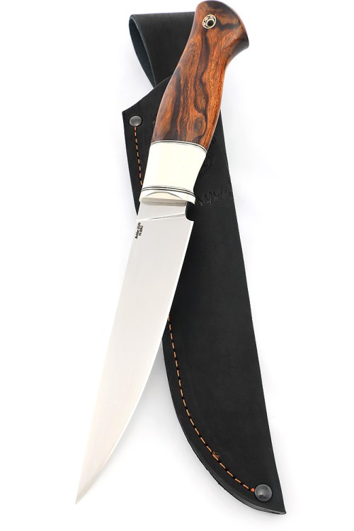 Нож Клык сталь S390, низельбер, вставка клык моржа, железное дерево 
