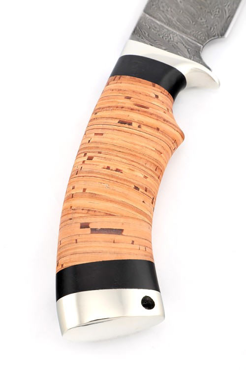 Нож Шкурник сталь дамаск рукоять мельхиор береста 