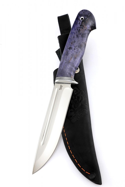Нож Лось сталь кованая х12мф рукоять стабилизированая карельская береза фиолетовая 
