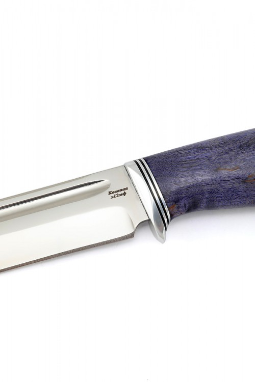 Нож Лось сталь кованая х12мф рукоять стабилизированая карельская береза фиолетовая 