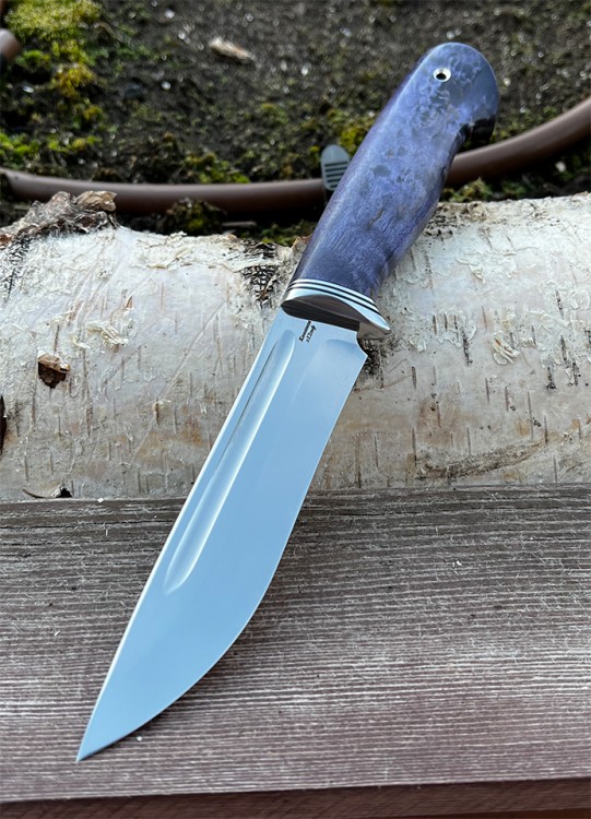 Нож Лось сталь кованая х12мф рукоять стабилизированая карельская береза фиолетовая 