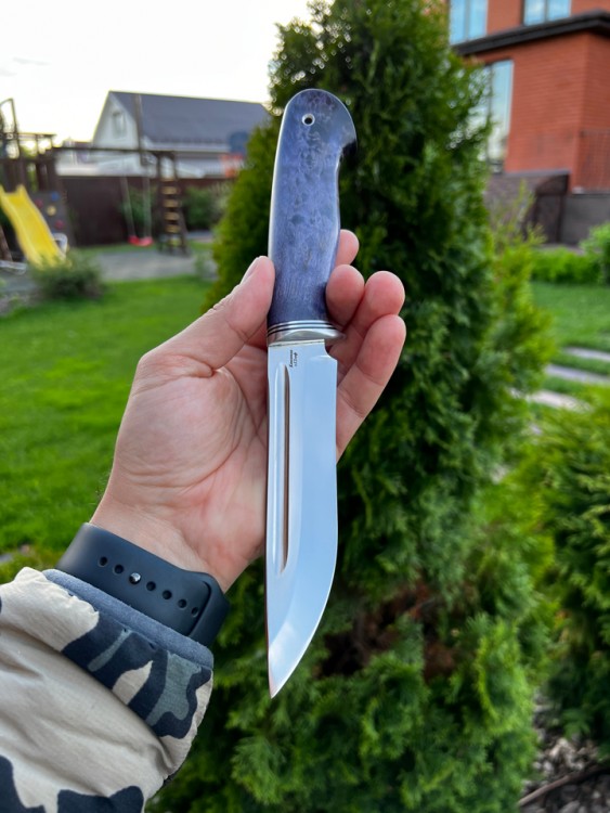 Нож Лось сталь кованая х12мф рукоять стабилизированая карельская береза фиолетовая 