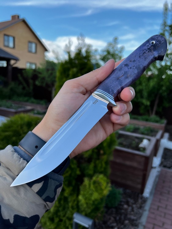 Нож Лось сталь кованая х12мф рукоять стабилизированая карельская береза фиолетовая 