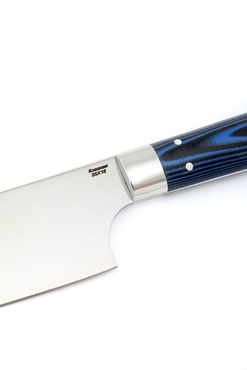 Кухонный нож Сантоку большой кованая сталь 95х18 рукоять G10 синяя ц/м 