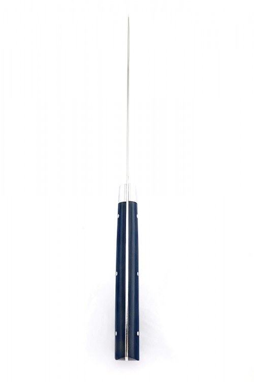 Кухонный нож Сантоку большой кованая сталь 95х18 рукоять G10 синяя ц/м 